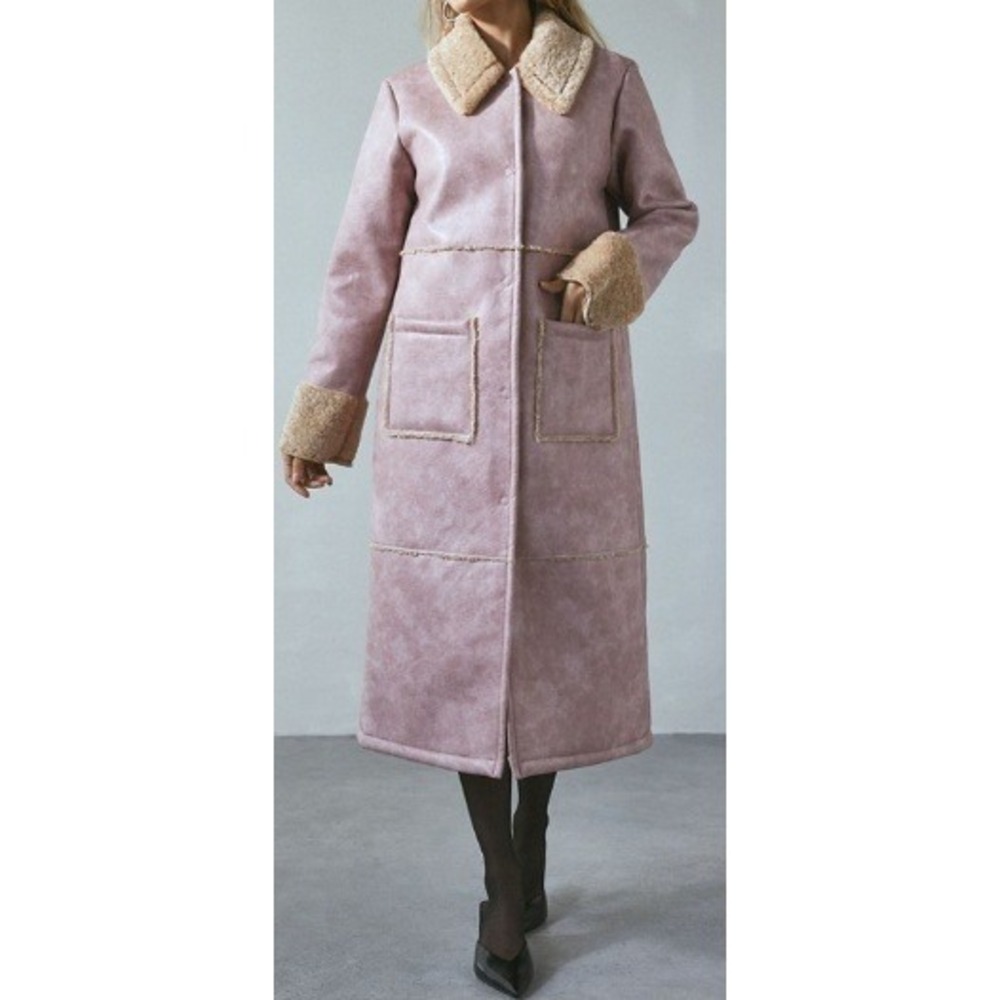 Kimchi Blue Sherpa Faux Shearling Coat Womens S Pink Long Winter Jacket Cozy